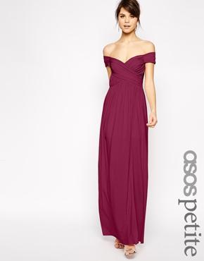 Asos Petite Bardot Ruched Maxi Dress - Maroon