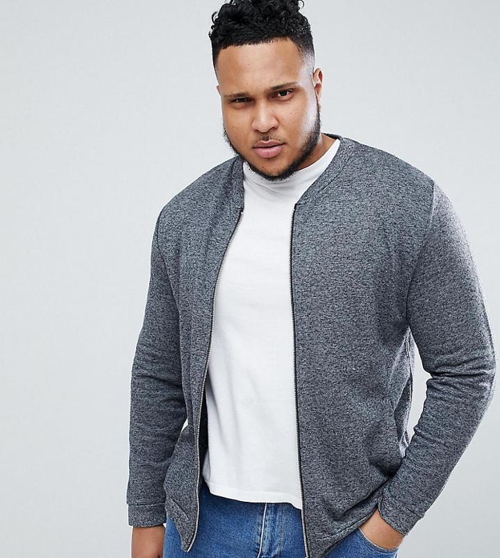 Asos Design Plus Bomber Jacket In Charcoal Interest Fabric - Gray