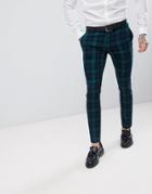 Asos Super Skinny Suit Pants In Blackwatch Plaid - Green