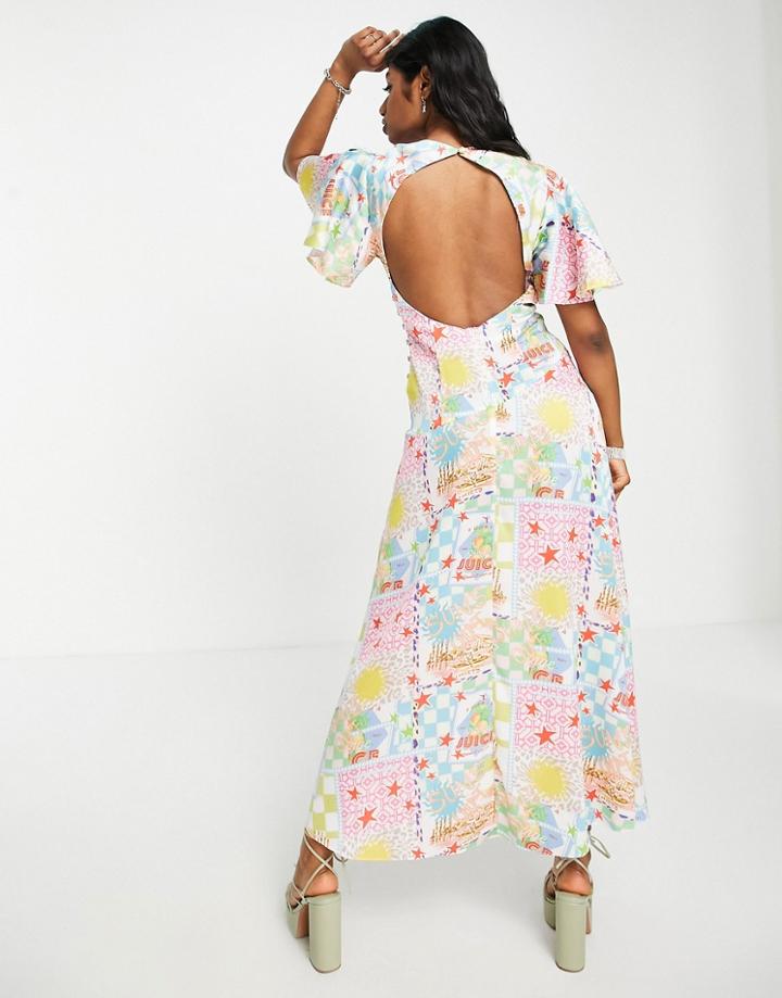 Asos Design Maxi Dress In Bright Postcard Print-multi