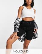 Asos Design Hourglass Denim High Rise 'skinny' Stretch Shorts In Clean Black