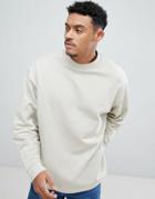 Asos Oversized Sweatshirt With Deep Neck Trim In Beige - Beige