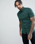 Asos Design Skinny Viscose Shirt In Pine Green - Green