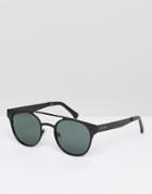 Komono Finley Round Sunglasses With Double Brow In Black - Silver