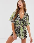 Influence Beach Romper In Neon Snake Print - Multi