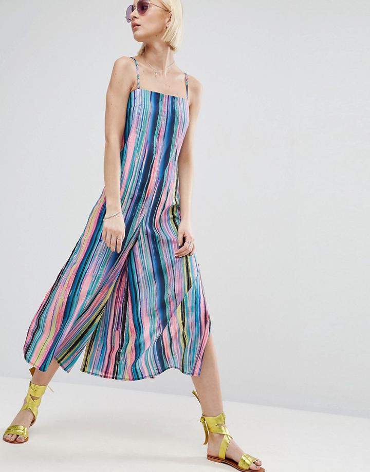 Asos Cami Satin Jumpsuit With Split Leg - Multi