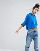 Bershka Cropped Hoodie - Blue