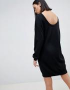 Asos Design Sweater Dress With Scoop Back In Eco Yarn - Black