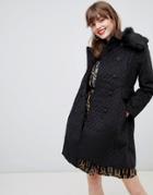 Darling Double Breasted Coat With Faux Fur Lining-black