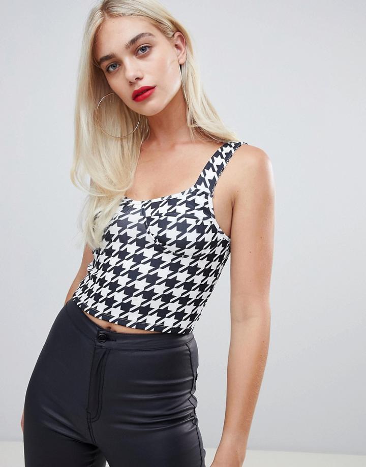 Asos Design Seam Detail Crop Top In Mono Dogstooth Print - Multi