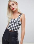Asos Design Seam Detail Crop Top In Mono Dogstooth Print - Multi