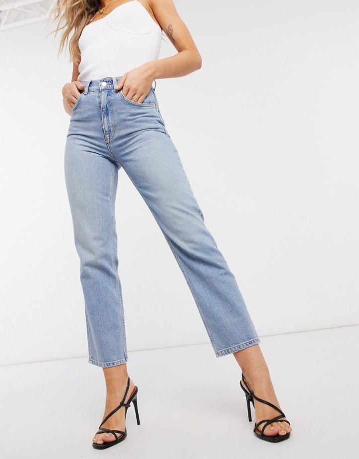 Asos Design High Rise Stretch 'slim' Straight Leg Jeans In Lightwash-blue