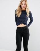 First & I Knot Front Crop Top - Navy