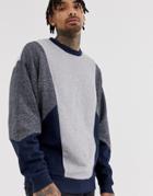 Asos Design Oversized Sweatshirt With Color Blocking In Gray And Blue - Gray