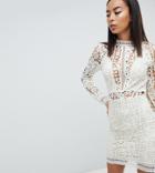 Missguided Tall Lace Long Sleeve Bodycon Mini Dress - Green