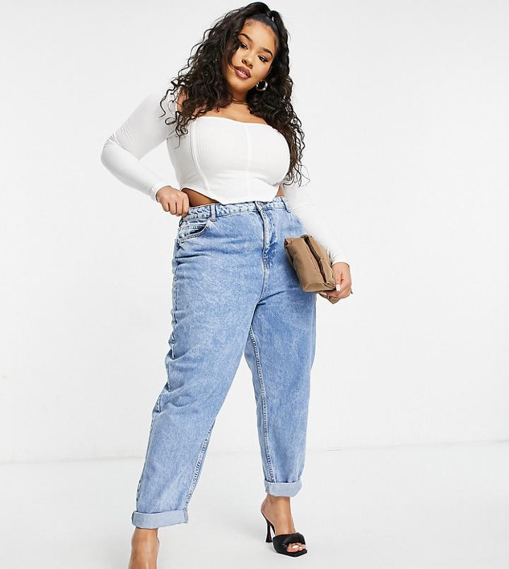 Asos Design Curve High Rise 'original' Mom Jeans In Lightwash-blues