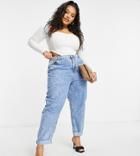 Asos Design Curve High Rise 'original' Mom Jeans In Lightwash-blues