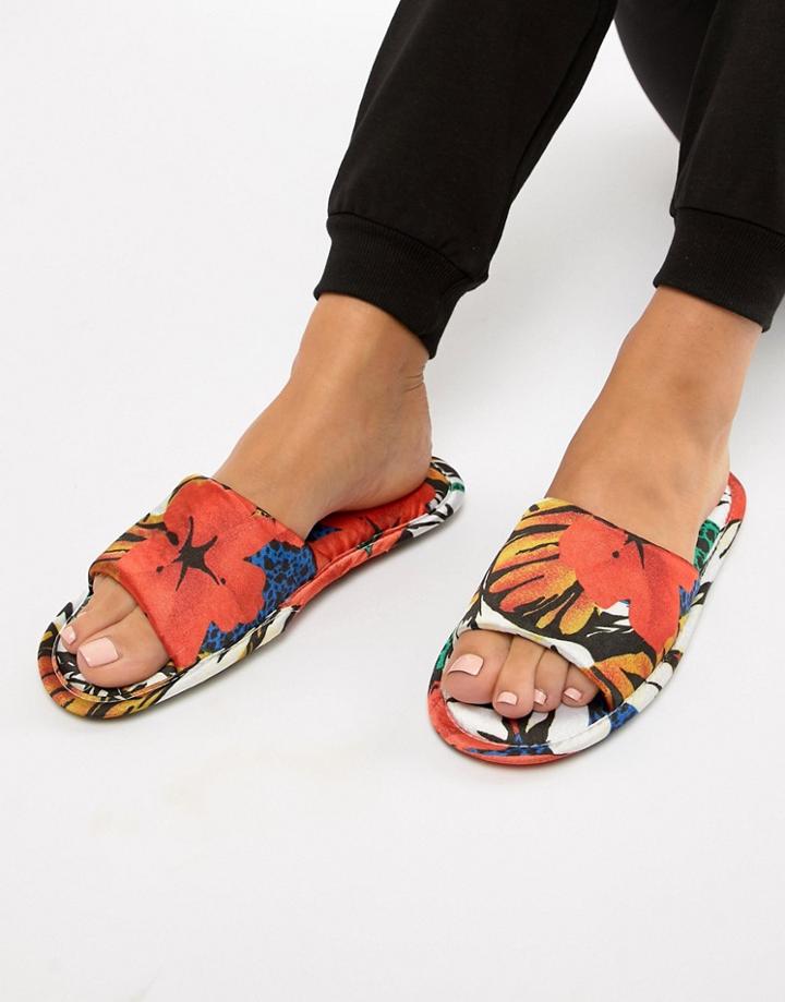 Asos Design Nela Satin Floral Slippers - Multi