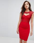 Lipsy Waxed Lace Bodycon Midi Dress - Red