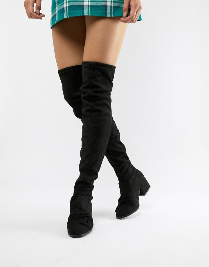 London Rebel Over Knee Boots-black