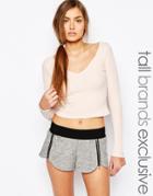 One Day Tall Long Sleeve Rib V Neck Crop Top - Pink