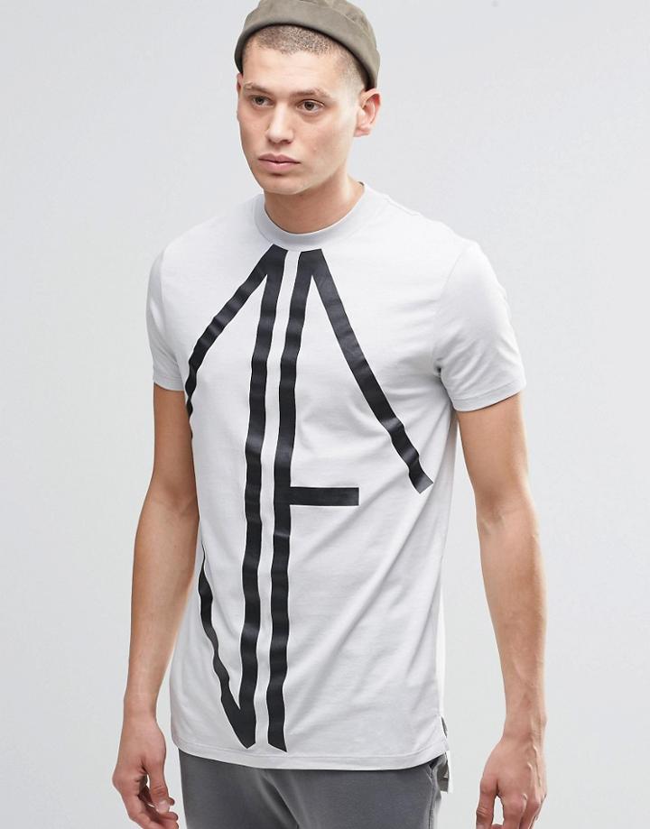 Asos Longline T-shirt With Large Print With Step Hem - Gray