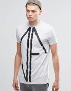 Asos Longline T-shirt With Large Print With Step Hem - Gray