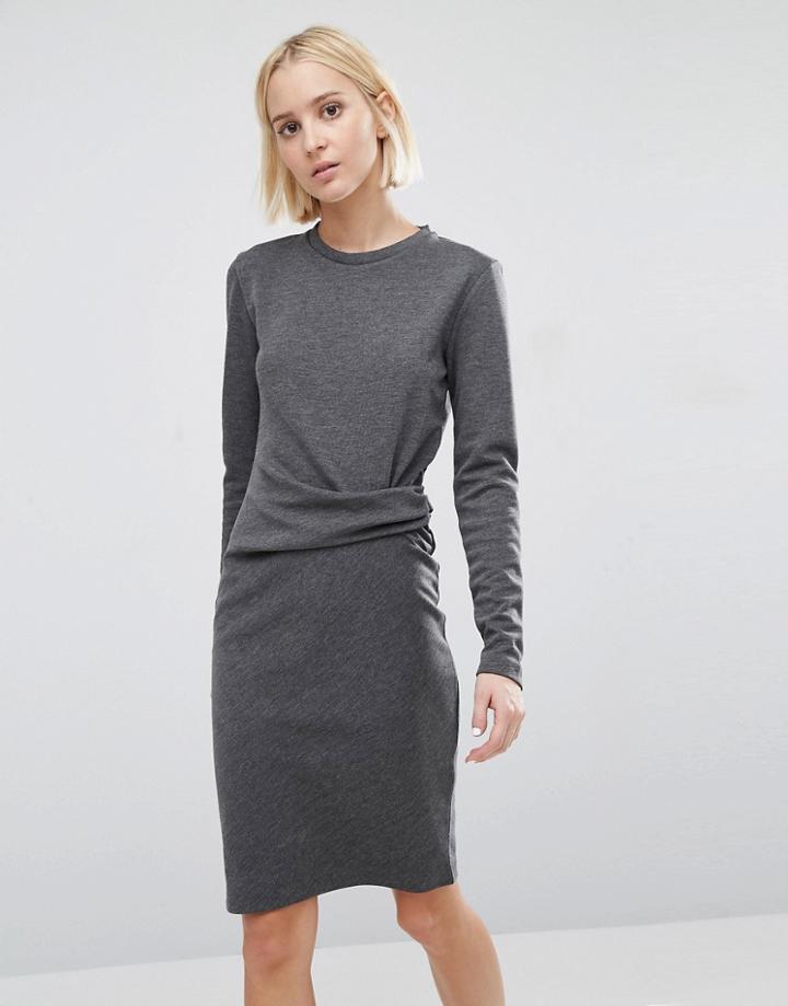 Warehouse Side Rouch Detail Dress - Gray