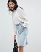 Pepe Jeans Denim Midi Skirt With Raw Hem - Blue