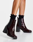 Miss Selfridge Ava Burgundy Croc Patent Heel Boots-red