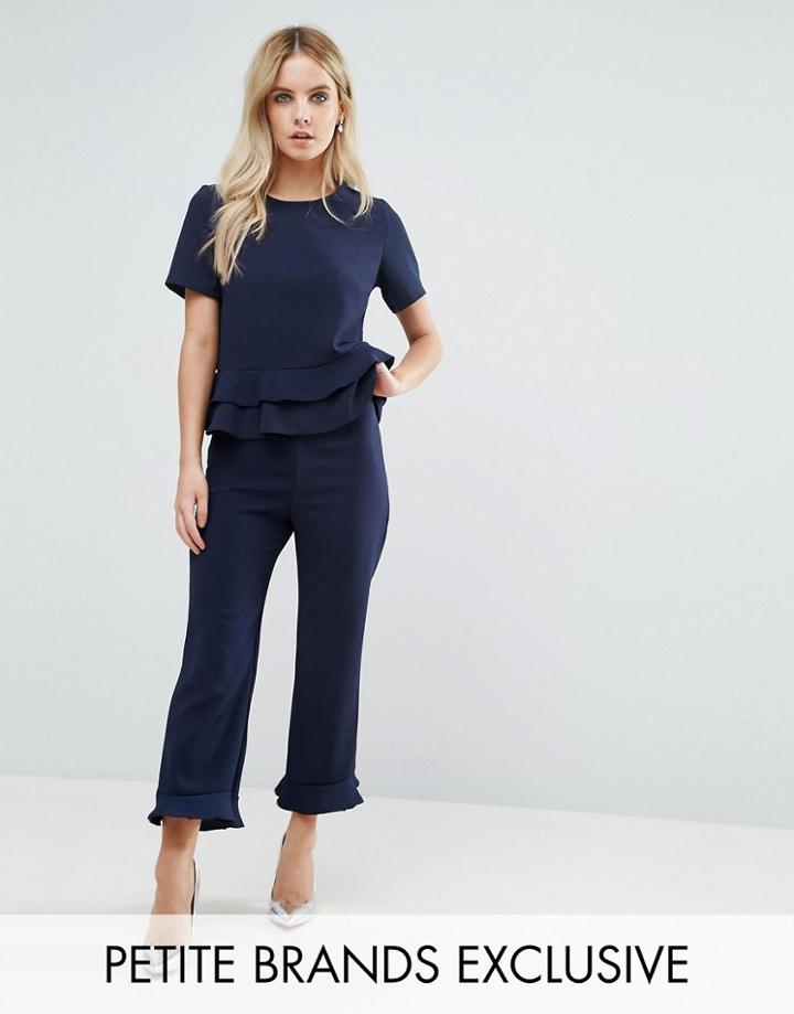 John Zack Petite Cigarette Pant With Peplum Hem - Navy