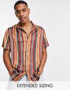Asos Design Relaxed Revere Brown Stripe Shirt