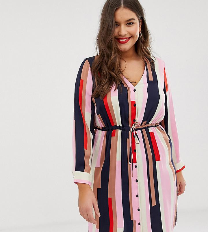 Vero Moda Curve Tie Waist Geo Printed Dress - Pink
