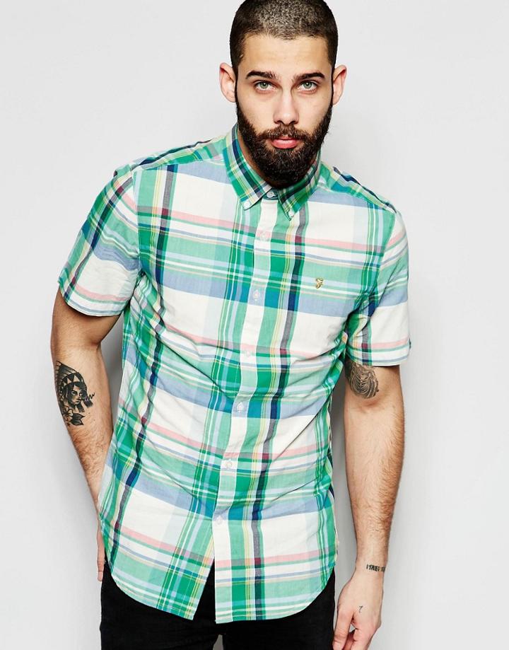 Farah Shirt With Madras Check Slim Fit Short Sleeves - Reen