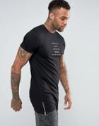 Asos Super Longline Muscle T-shirt With New York Text Print And Side Zips - Black