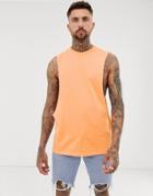 Asos Design Longline Sleeveless T-shirt With Extreme Dropped Armhole In Orange - Orange