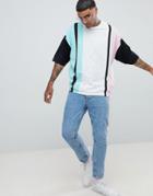 Asos Design Oversized T-shirt With Half Sleeve And Vertical Stripe In Nep - Multi