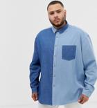 Asos Design Plus Oversized 90's Style Denim Cut & Sew Shirt - Blue