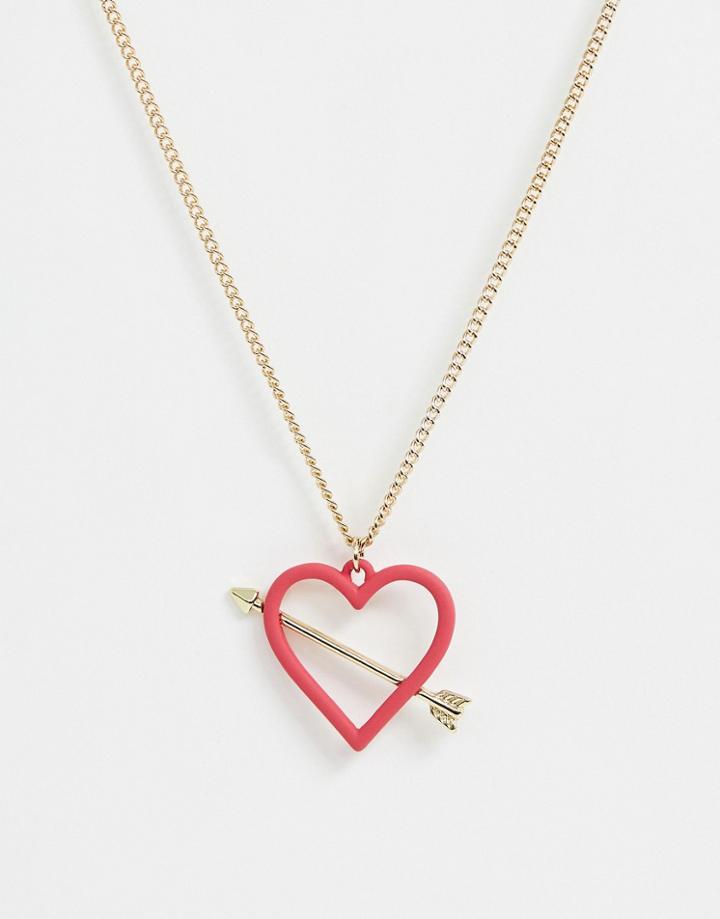 Asos Design Necklace With Open Heart And Arrow Pendant In Gold Tone - Gold