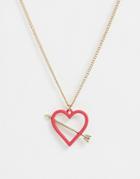 Asos Design Necklace With Open Heart And Arrow Pendant In Gold Tone - Gold