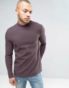 Asos Longline Muscle Long Sleeve T-shirt With Turtleneck In Waffle In Mauve - Purple