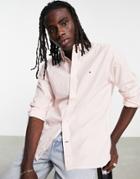 Tommy Hilfiger Cotton Blend Natural Soft Poplin Stripe Shirt Regular Fit In Pink - Pink