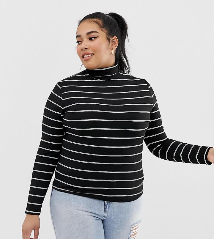 Asos Design Curve Turtleneck Long Sleeve Top In Stripe-multi