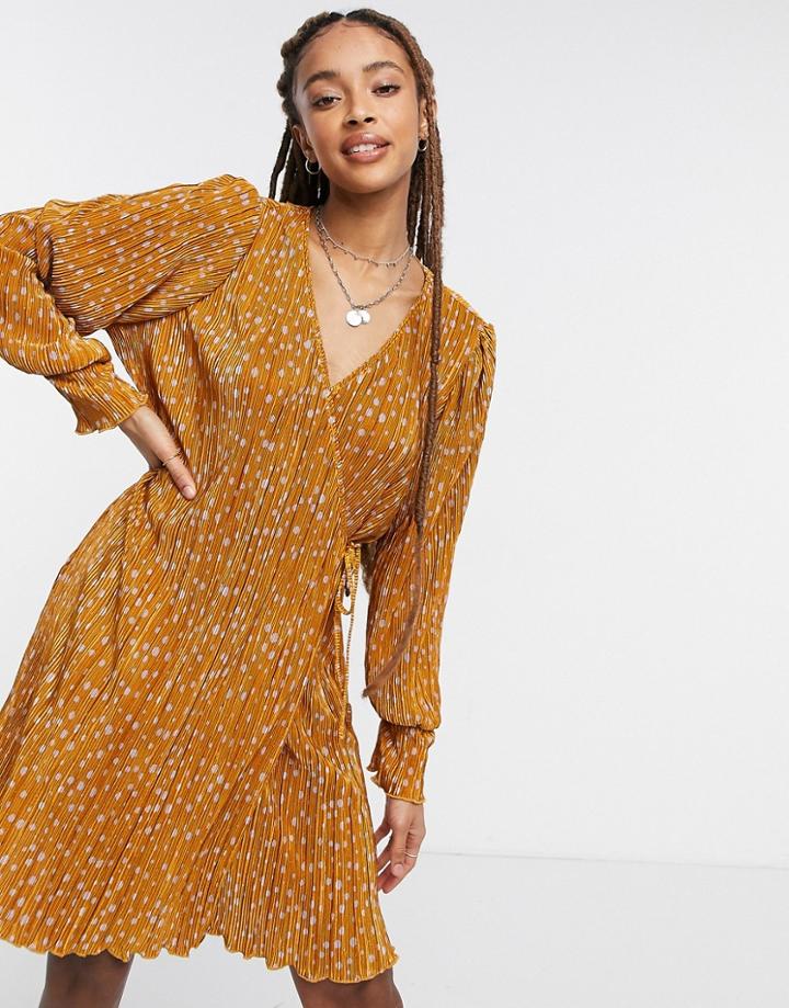 Vero Moda Wrap Pleated Mini Dress In Brown