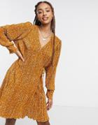 Vero Moda Wrap Pleated Mini Dress In Brown