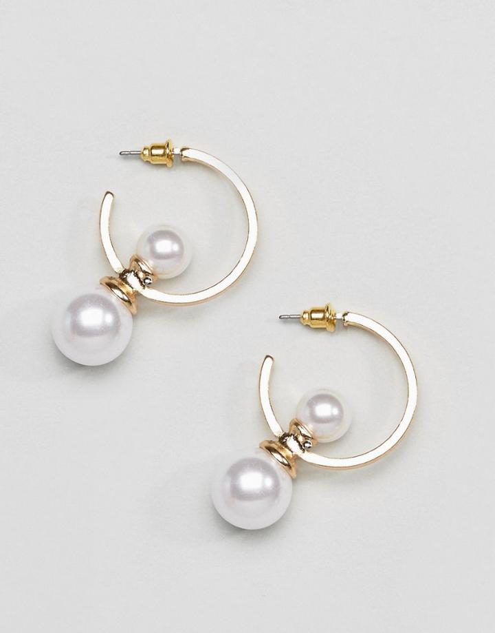 Asos Double Pearl Hoop Earrings - Gold