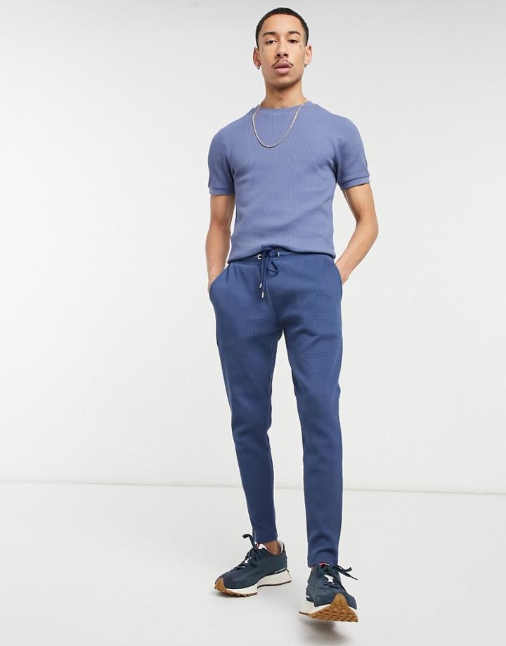 Asos Design Elegant Co-ord Super Skinny Sweatpants In Waffle With Fixed Hem-blues