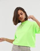 Asos Design Boxy Neon T-shirt With Grown On Neck In Washed Neon Green - Green