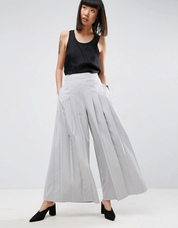Asos White Multi Pleat Wide Leg Pant - Gray