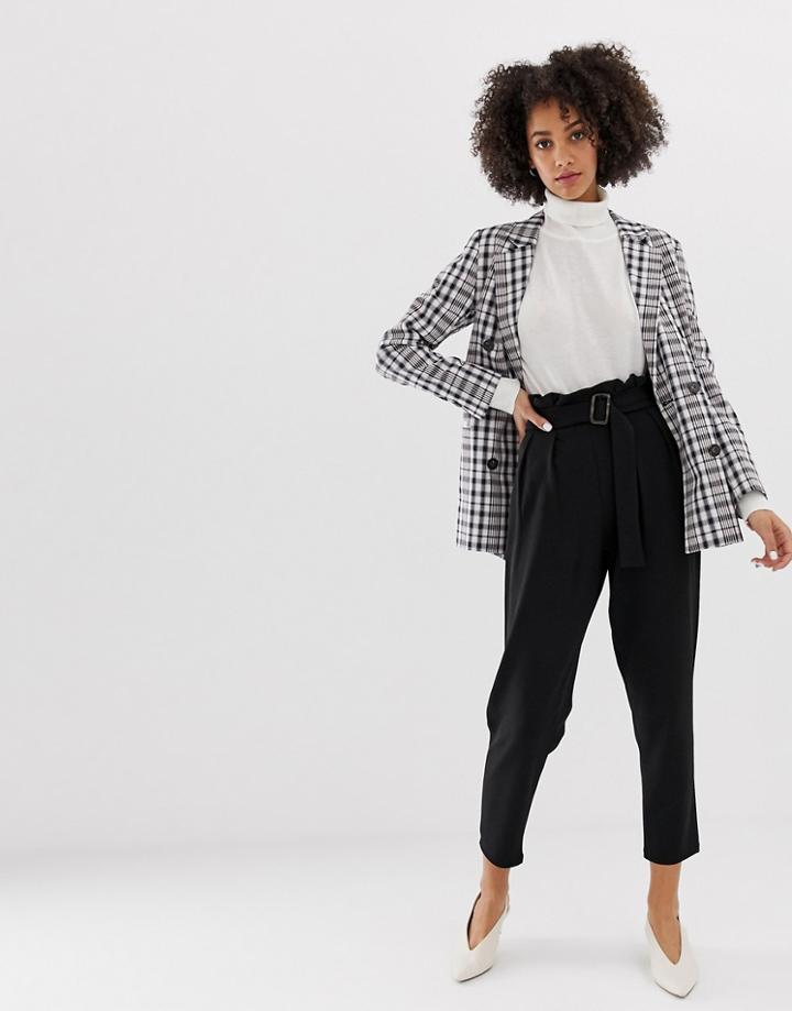 Asos Design Crepe Paperbag Waist Peg Pants With Tortoiseshell Buckle-black